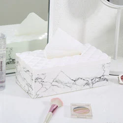 Caixa de tecido de plástico de mármore com suporte de tecido de decoração doméstica elegante e impressa personalizada