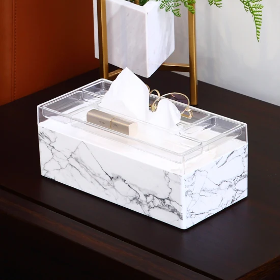 Multifuntiona impressão em mármore casa organizador retângulo acrílico suporte de tecido caixa de tecido plástico